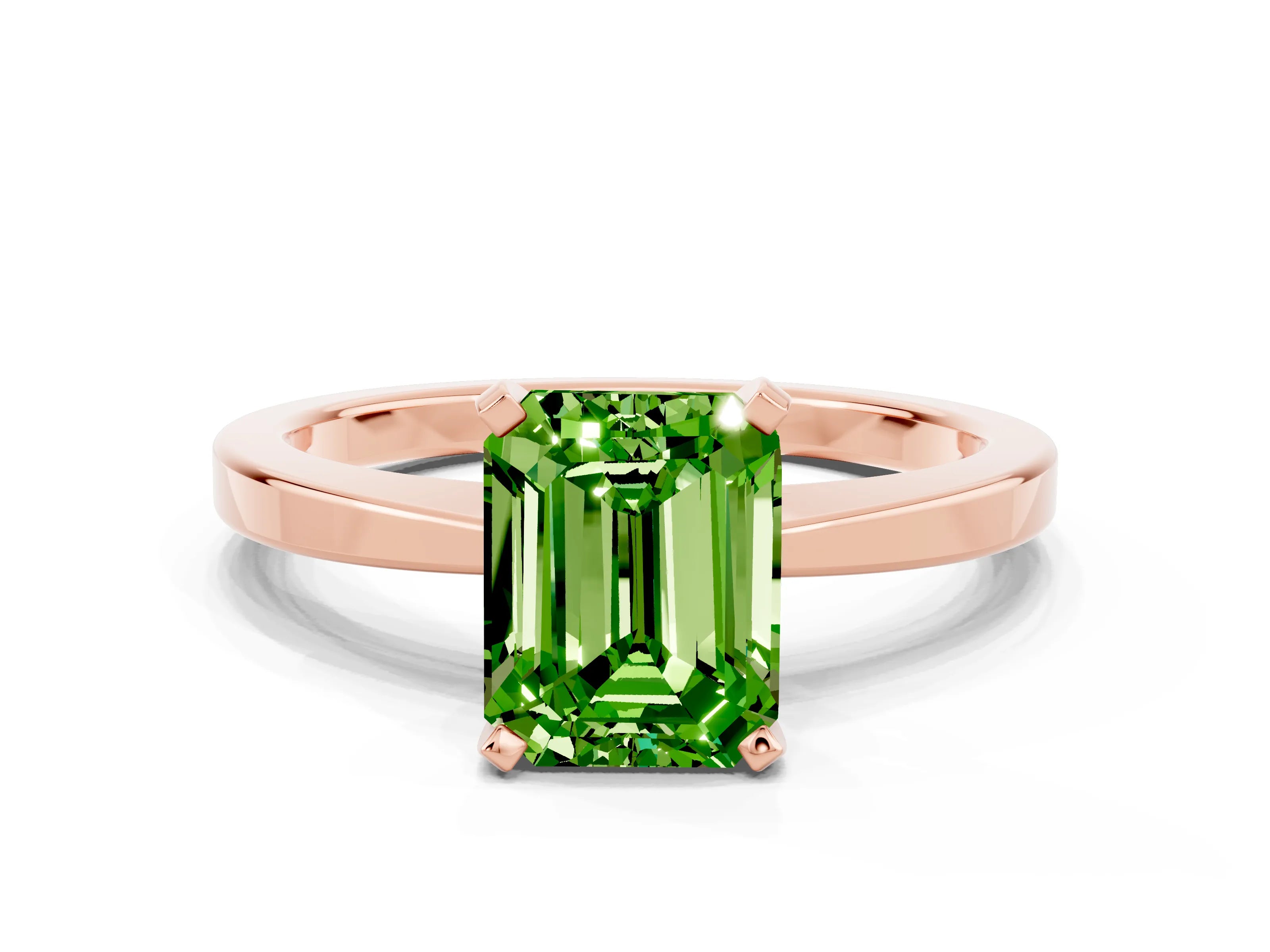 Rose gold Emerald Cut Peridot Solitaire Engagement Ring with Classic Band and Four-Prong Setting_24