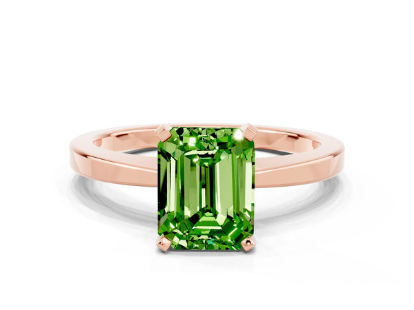 Rose gold Emerald Cut Peridot Solitaire Engagement Ring with Classic Band and Four-Prong Setting