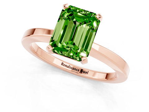 Rose gold Emerald Cut Peridot Solitaire Engagement Ring with Classic Band and Four-Prong Setting_25