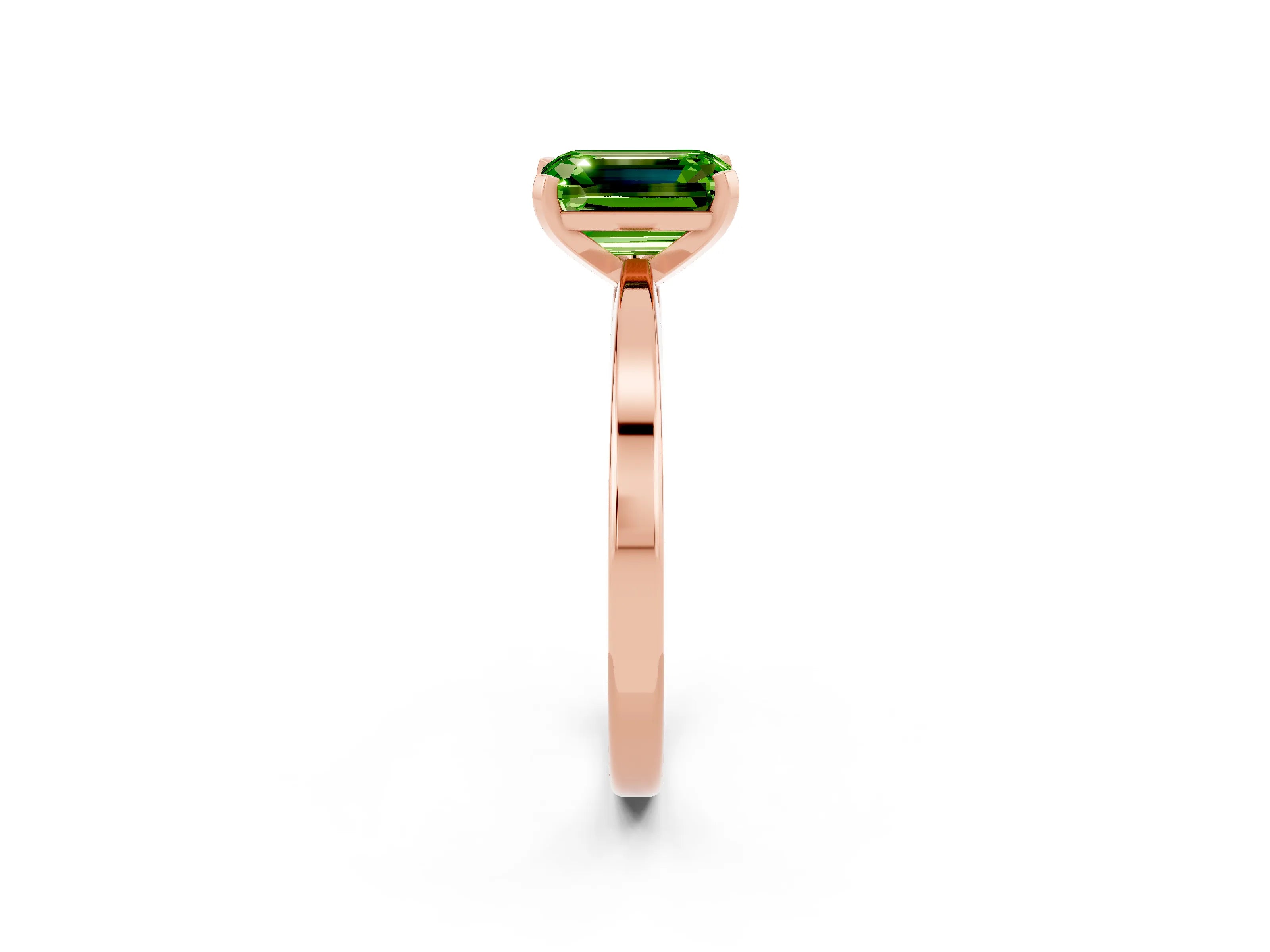 Rose gold Emerald Cut Peridot Solitaire Engagement Ring with Classic Band and Four-Prong Setting_26