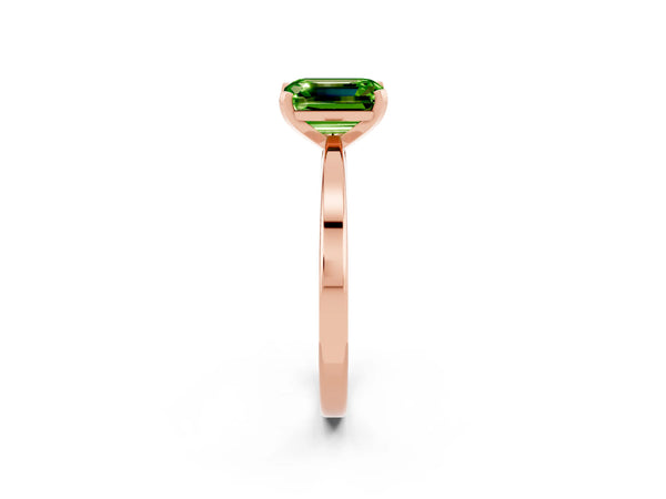 Rose gold Emerald Cut Peridot Solitaire Engagement Ring with Classic Band and Four-Prong Setting