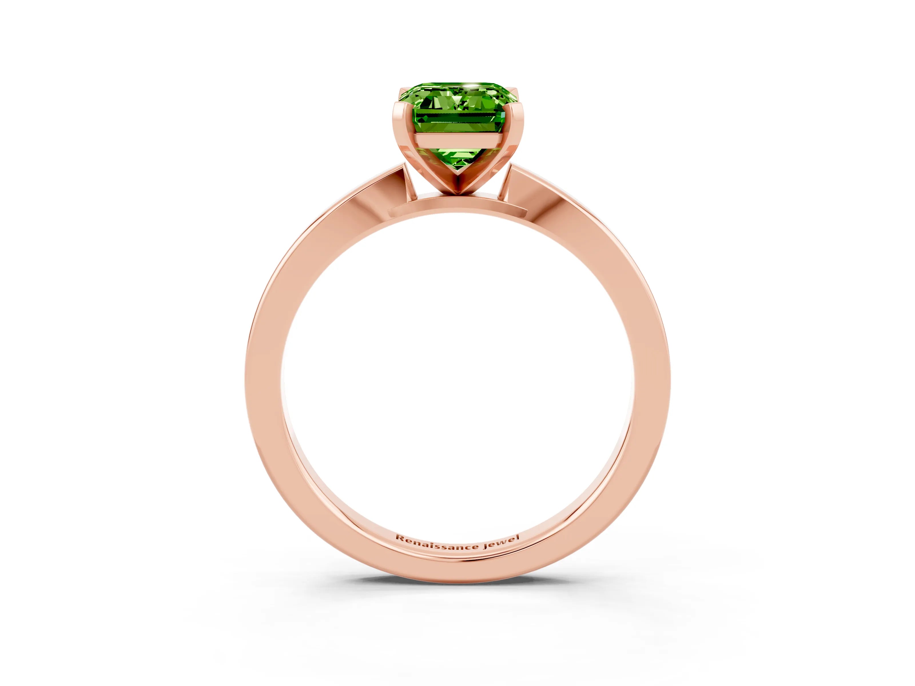 Rose gold Emerald Cut Peridot Solitaire Engagement Ring with Classic Band and Four-Prong Setting_27