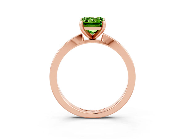 Rose gold Emerald Cut Peridot Solitaire Engagement Ring with Classic Band and Four-Prong Setting