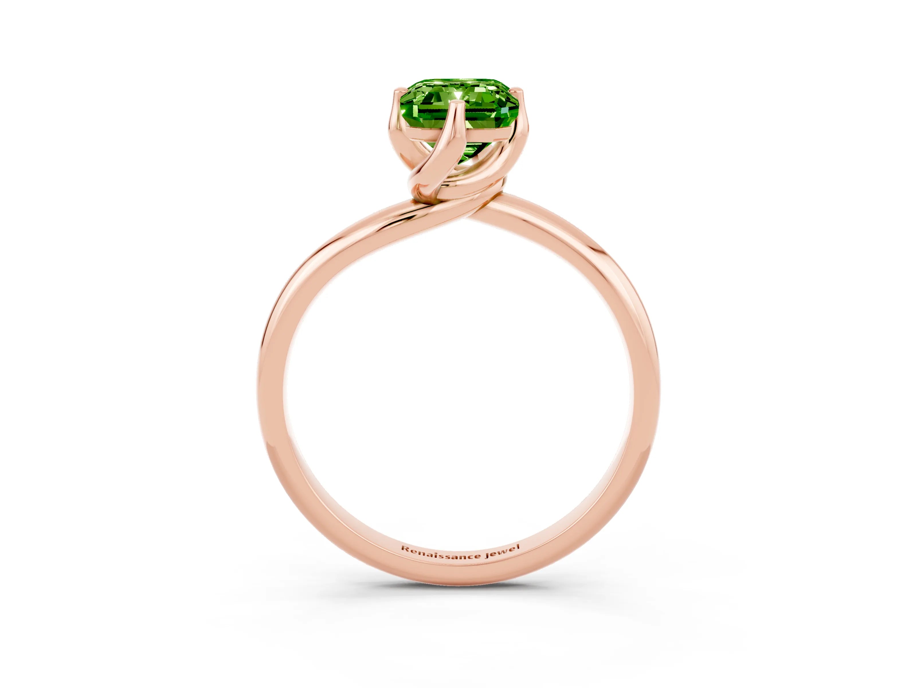 Rose gold Emerald Cut Peridot Solitaire Engagement Ring with Four-Prong Setting and Classic Band_15