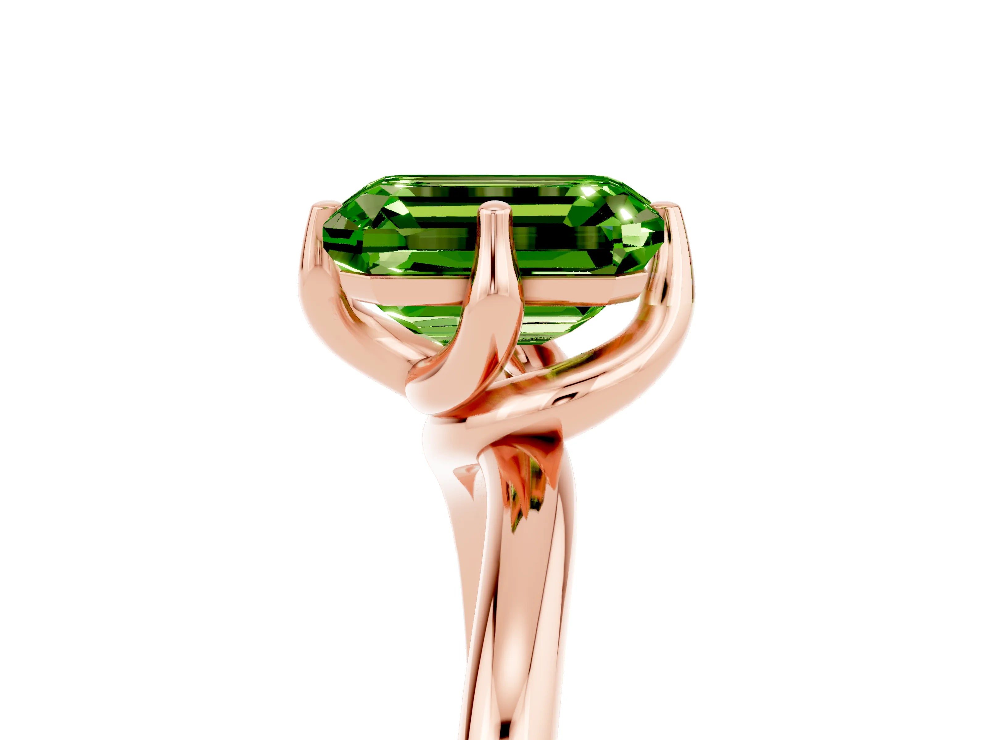 Rose gold Emerald Cut Peridot Solitaire Engagement Ring with Four-Prong Setting and Classic Band_17