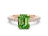 Rose gold Emerald Cut Peridot Solitaire Engagement Ring with Pavé Band and Four-Prong Setting