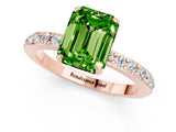 Rose gold Emerald Cut Peridot Solitaire Engagement Ring with Pavé Band and Four-Prong Setting_1