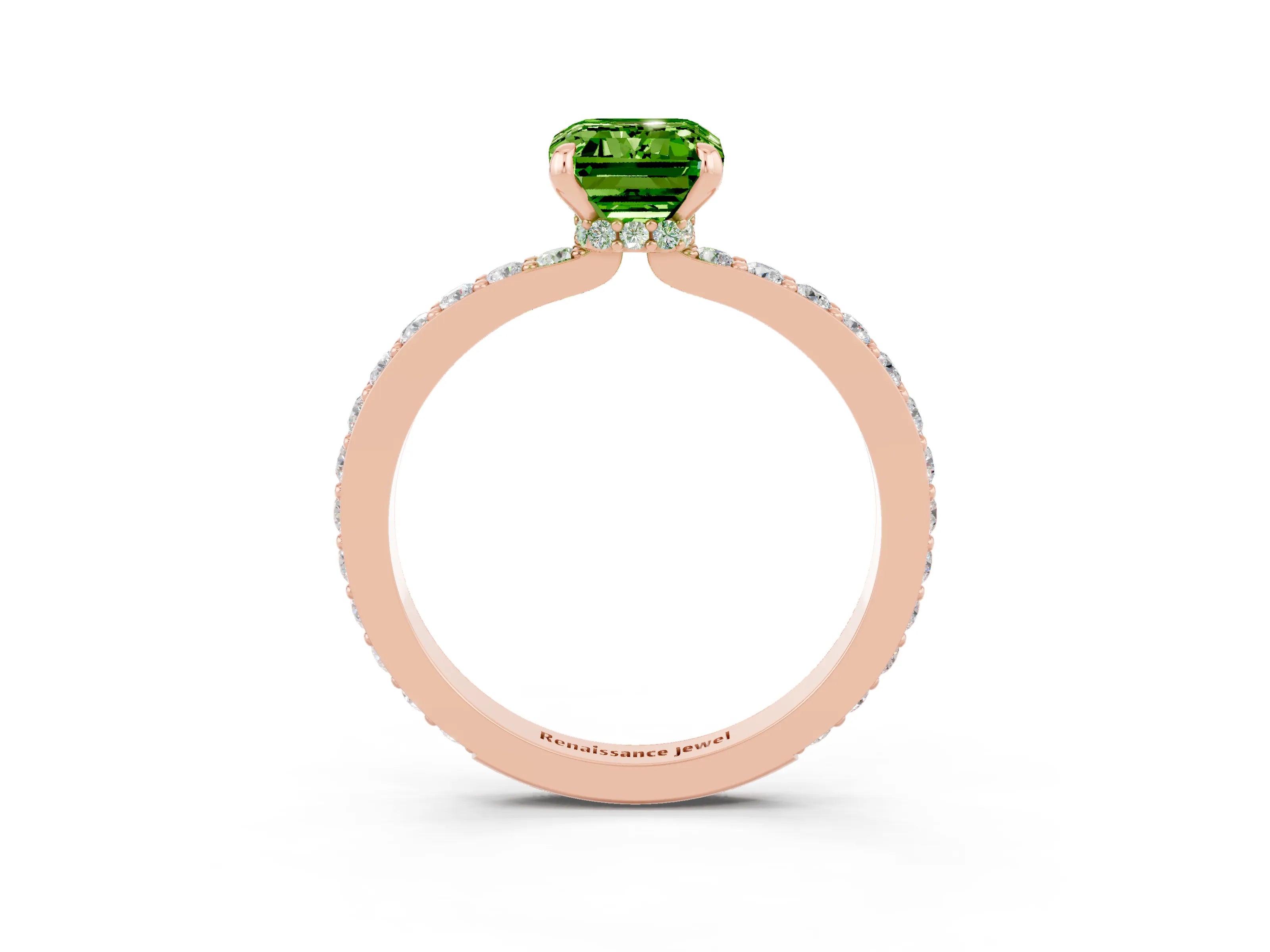 Rose gold Emerald Cut Peridot Solitaire Engagement Ring with Pavé Band and Four-Prong Setting_3