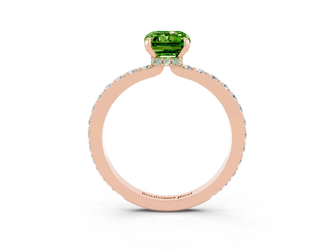 Rose gold Emerald Cut Peridot Solitaire Engagement Ring with Pavé Band and Four-Prong Setting_3
