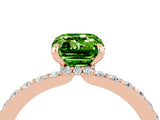 Rose gold Emerald Cut Peridot Solitaire Engagement Ring with Pavé Band and Four-Prong Setting_4