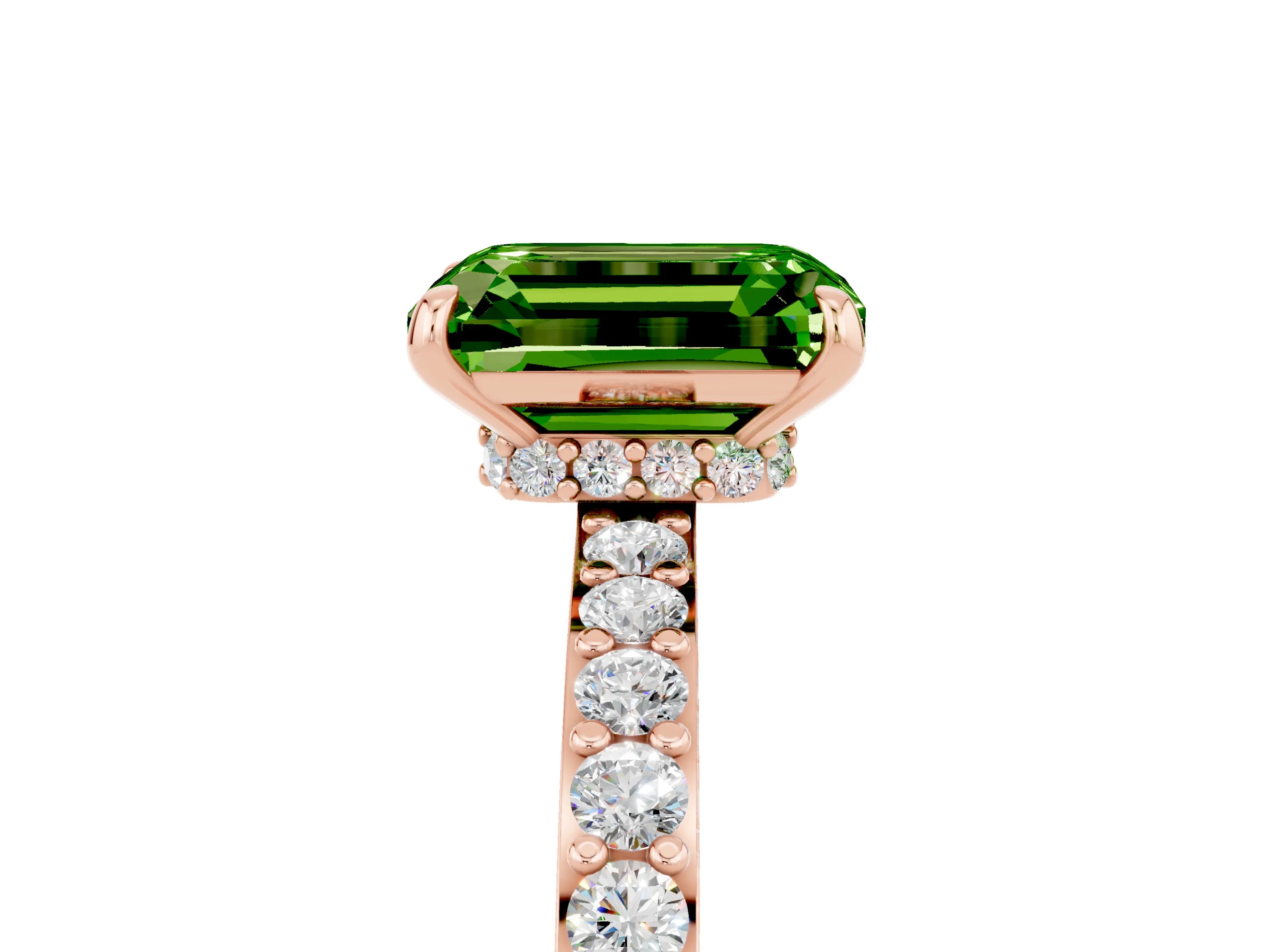 Rose gold Emerald Cut Peridot Solitaire Engagement Ring with Pavé Band and Four-Prong Setting_5