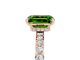 Rose gold Emerald Cut Peridot Solitaire Engagement Ring with Pavé Band and Four-Prong Setting_5
