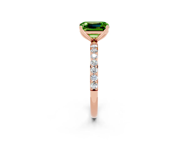 Rose gold Emerald Cut Peridot Solitaire Engagement Ring with Round  Pavé Band and Prong Setting