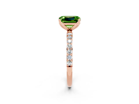 Rose gold Emerald Cut Peridot Solitaire Engagement Ring with Pavé Band and Prong Setting_2