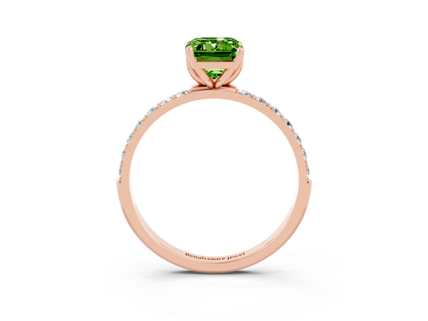 Rose gold Emerald Cut Peridot Solitaire Engagement Ring with Round  Pavé Band and Prong Setting