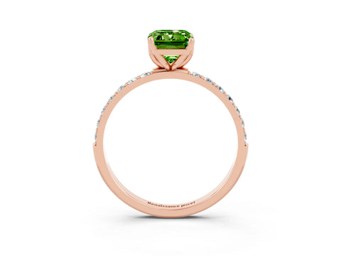 Rose gold Emerald Cut Peridot Solitaire Engagement Ring with Pavé Band and Prong Setting_3