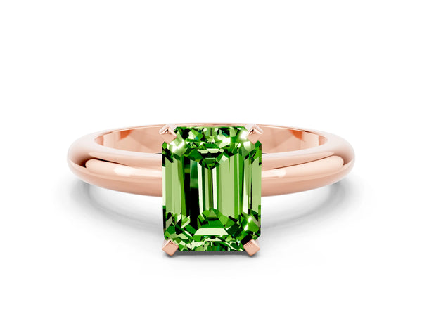 Rose gold Emerald Cut Peridot Solitaire Engagement Ring with Round Band and Four-Prong Setting