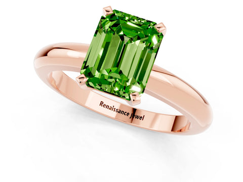 Rose gold Emerald Cut Peridot Solitaire Engagement Ring with Round Band and Four-Prong Setting_1