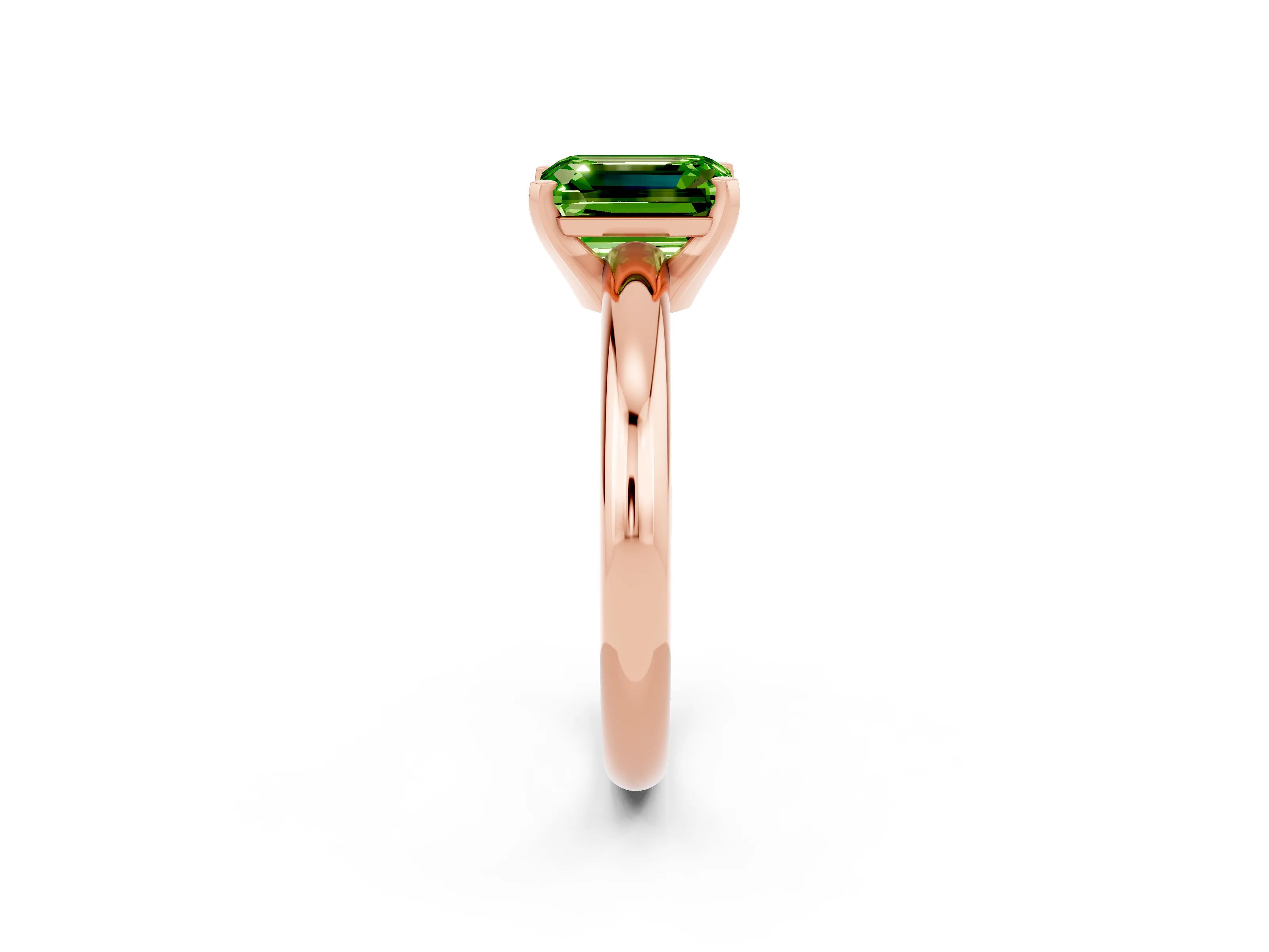 Rose gold Emerald Cut Peridot Solitaire Engagement Ring with Round Band and Four-Prong Setting_2