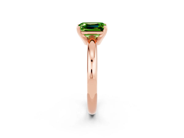 Rose gold Emerald Cut Peridot Solitaire Engagement Ring with Round Band and Four-Prong Setting