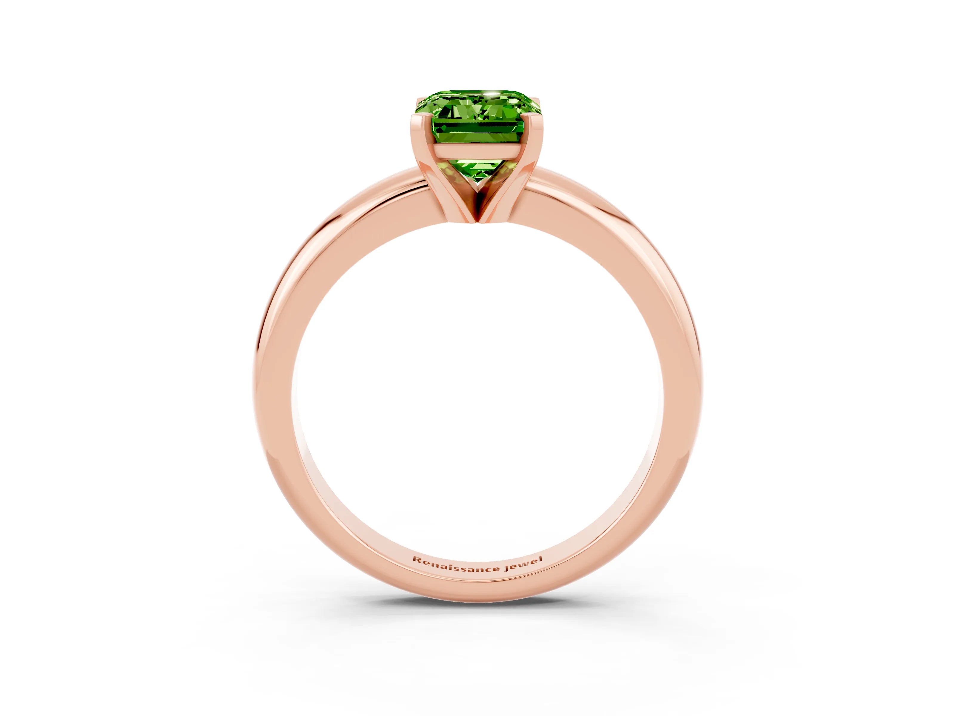 Rose gold Emerald Cut Peridot Solitaire Engagement Ring with Round Band and Four-Prong Setting_3