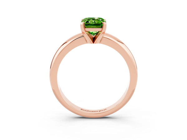 Rose gold Emerald Cut Peridot Solitaire Engagement Ring with Round Band and Four-Prong Setting