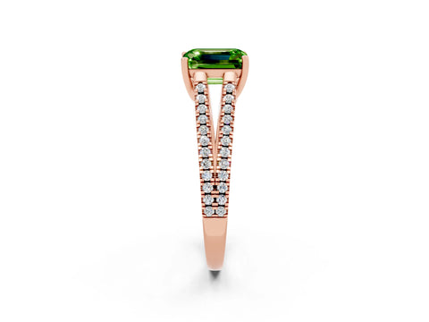 Rose gold Emerald Cut Peridot Solitaire Engagement Ring with Split Shank Pavé Band_2