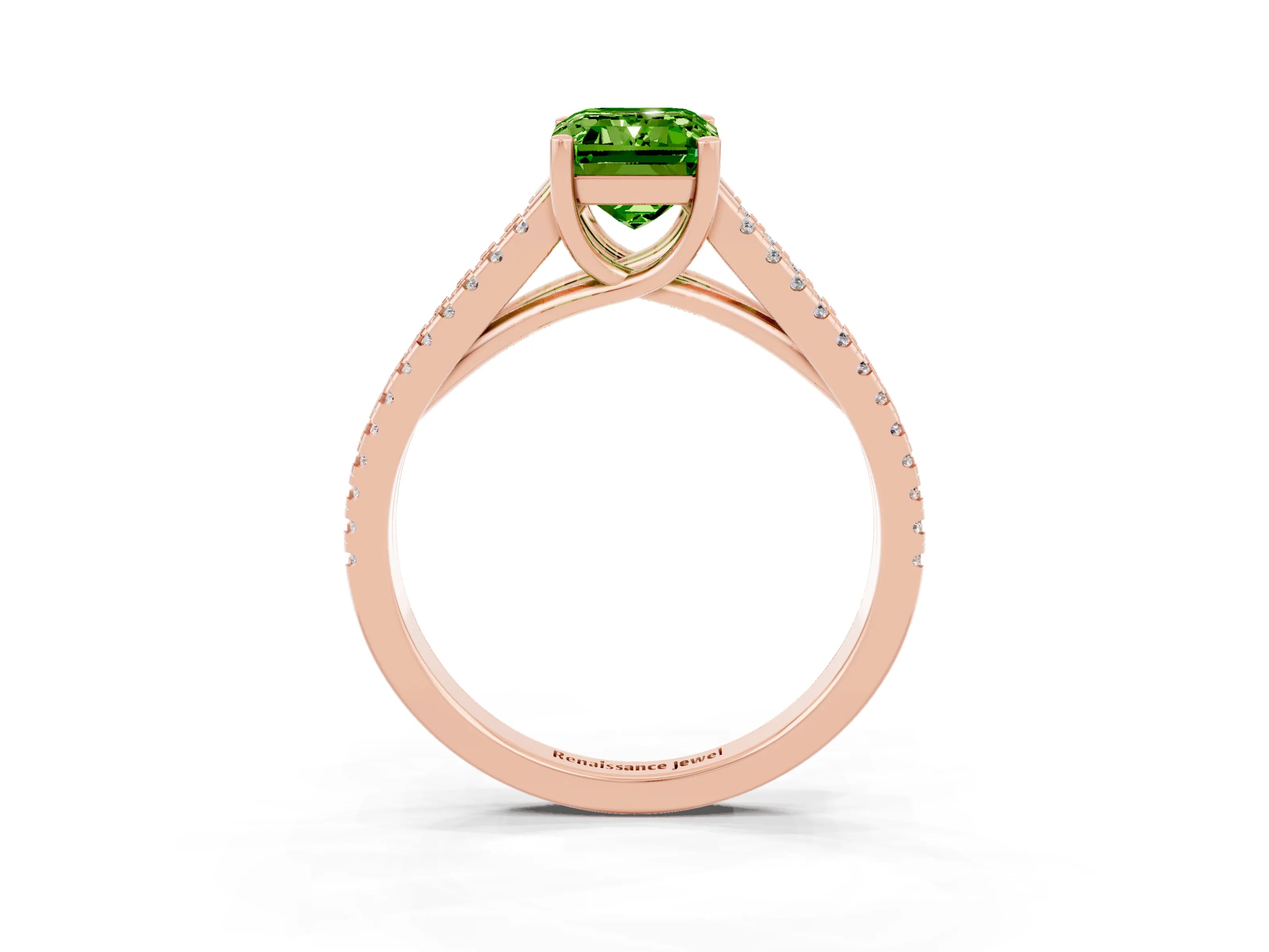 Rose gold Emerald Cut Peridot Solitaire Engagement Ring with Split Shank Pavé Band_3