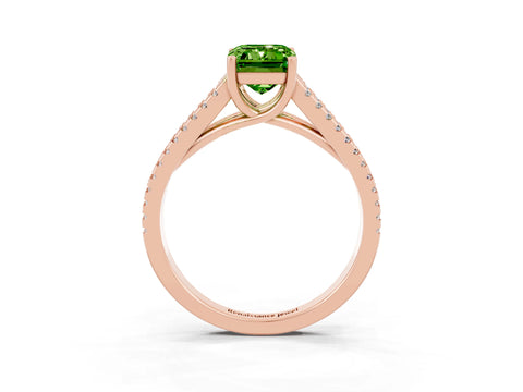 Rose gold Emerald Cut Peridot Solitaire Engagement Ring with Split Shank Pavé Band_3