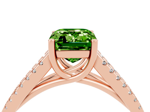 Rose gold Emerald Cut Peridot Solitaire Engagement Ring with Split Shank Pavé Band_4