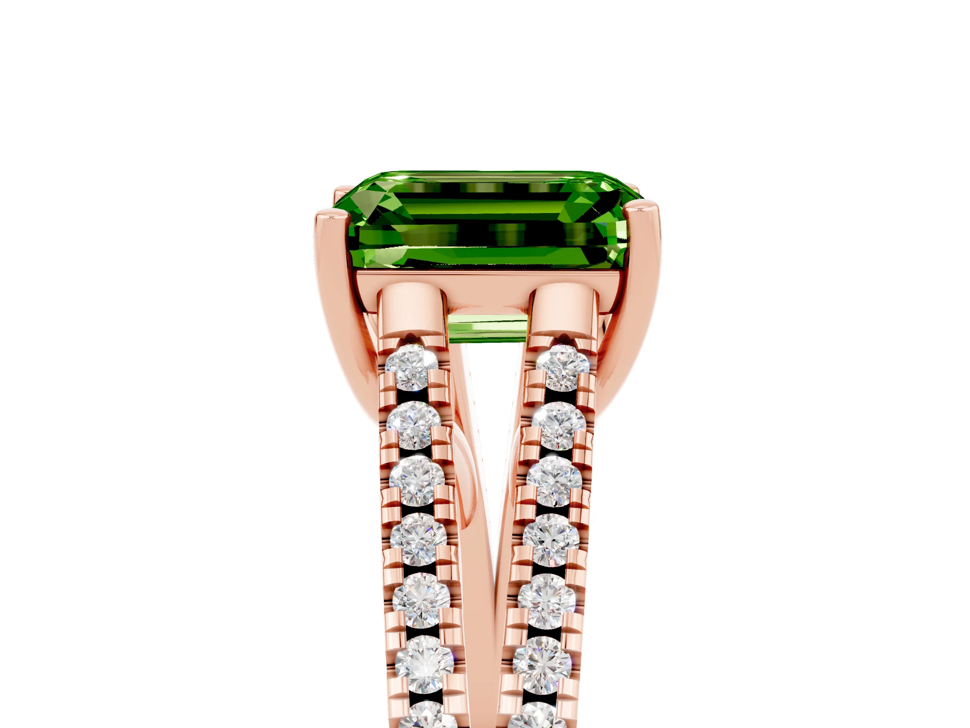 Rose gold Emerald Cut Peridot Solitaire Engagement Ring with Split Shank Pavé Band_5