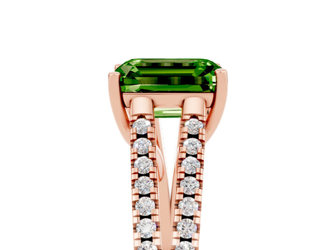 Rose gold Emerald Cut Peridot Solitaire Engagement Ring with Split Shank Pavé Band_5