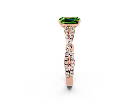 Rose gold Emerald Cut Peridot Solitaire Engagement Ring with Twisted Pavé Band and Four-Prong Setting_2