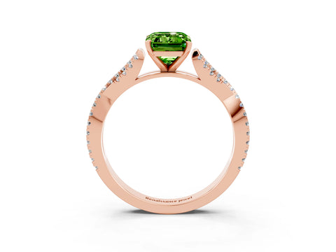 Rose gold Emerald Cut Peridot Solitaire Engagement Ring with Twisted Pavé Band and Four-Prong Setting_3