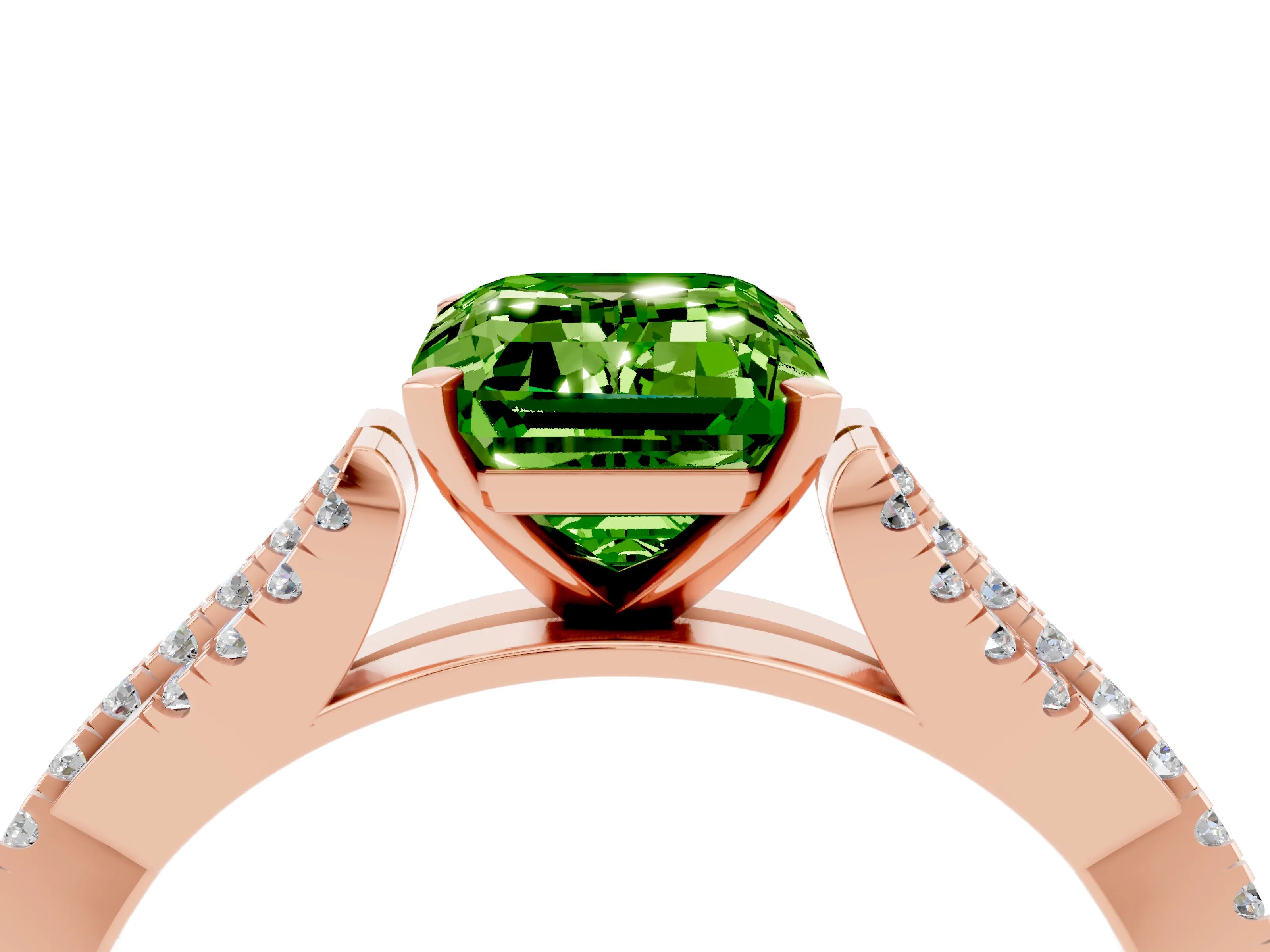 Rose gold Emerald Cut Peridot Solitaire Engagement Ring with Twisted Pavé Band and Four-Prong Setting_4