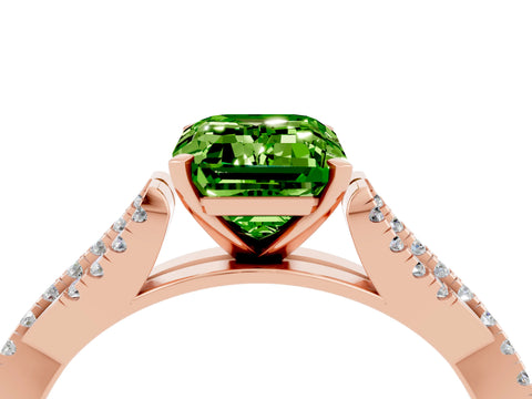 Rose gold Emerald Cut Peridot Solitaire Engagement Ring with Twisted Pavé Band and Four-Prong Setting_4