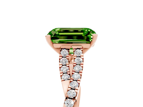 Rose gold Emerald Cut Peridot Solitaire Engagement Ring with Twisted Pavé Band and Four-Prong Setting_5