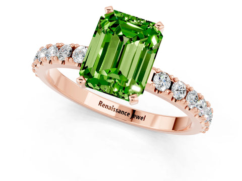 Rose gold Emerald Cut Peridot Solitaire Pavé Band with Four-Prong Setting_1
