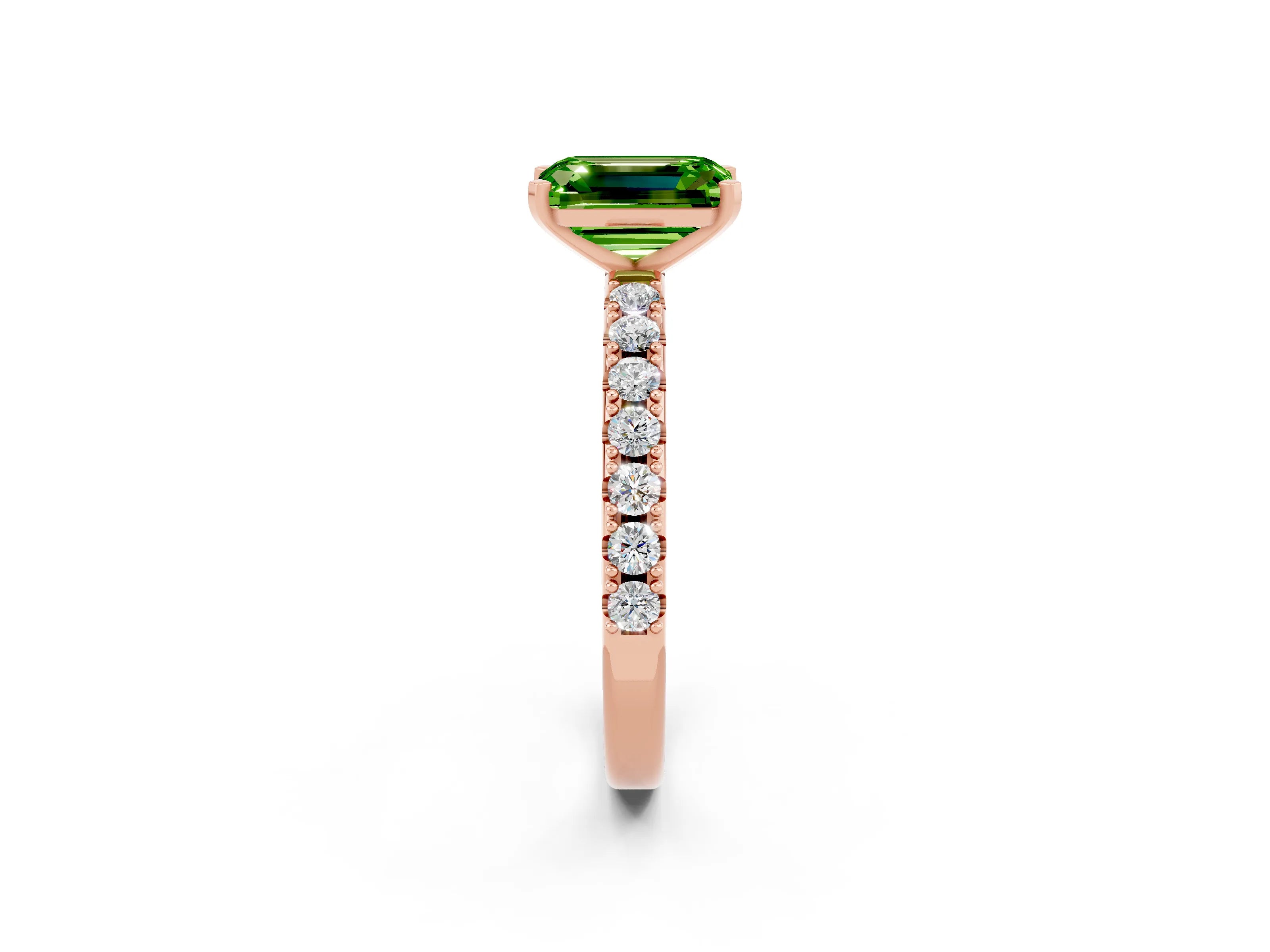 Rose gold Emerald Cut Peridot Solitaire Pavé Band with Four-Prong Setting_2