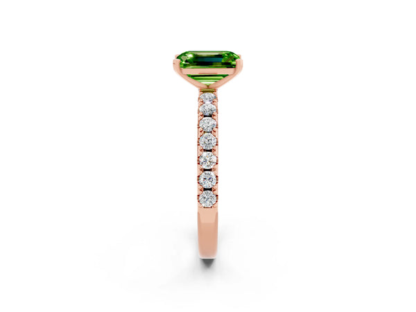 Rose gold Emerald Cut Peridot Solitaire Pavé Band with Four-Prong Setting