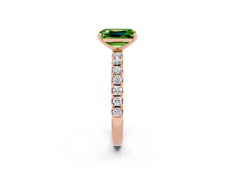 Rose gold Emerald Cut Peridot Solitaire Pavé Band with Four-Prong Setting_2