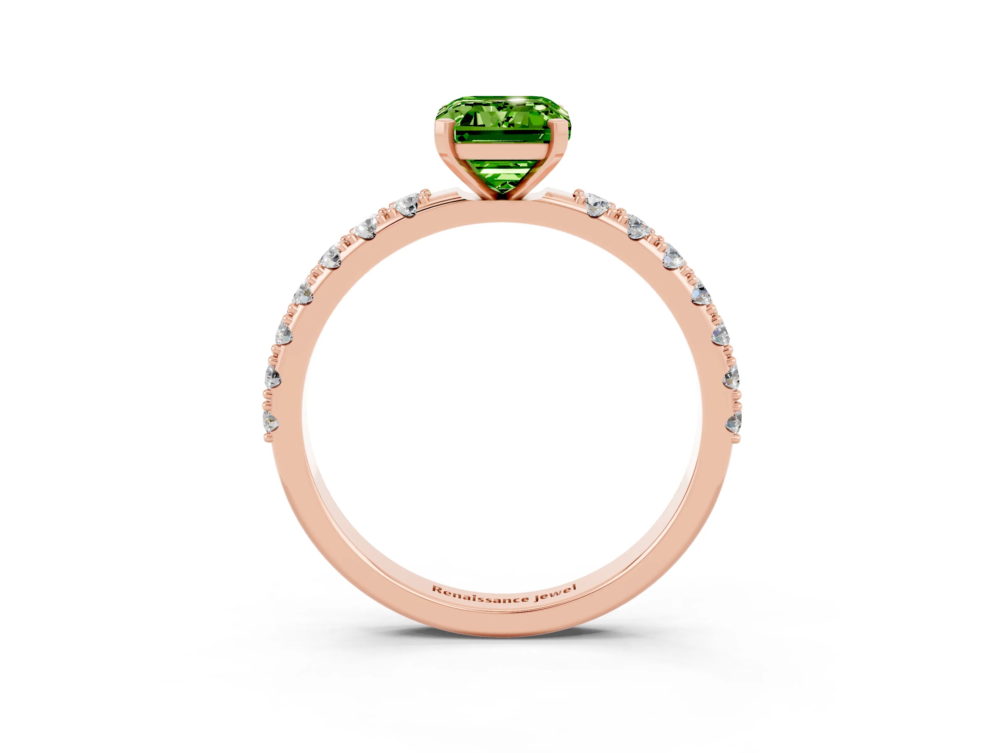 Rose gold Emerald Cut Peridot Solitaire Pavé Band with Four-Prong Setting_3