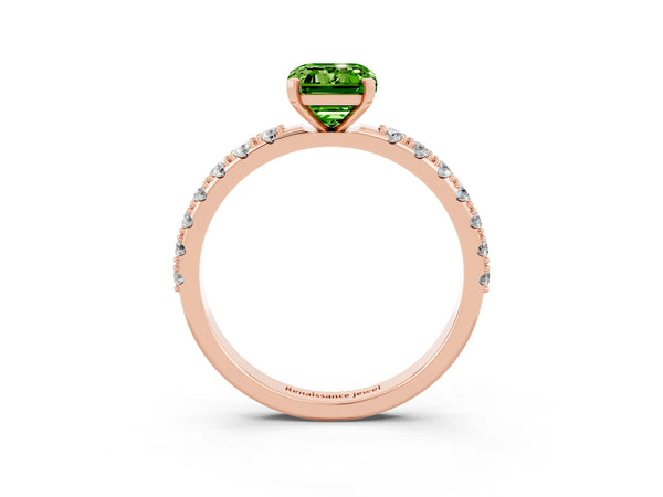 Rose gold Emerald Cut Peridot Solitaire Pavé Band with Four-Prong Setting