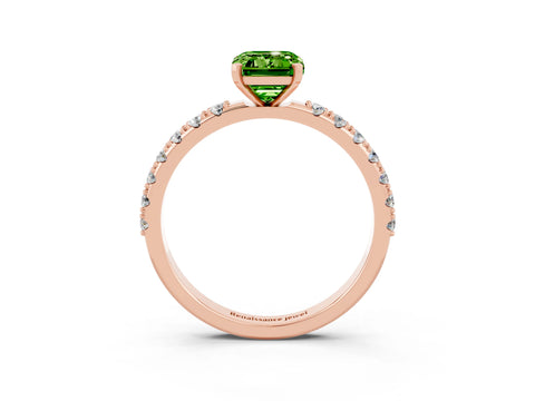 Rose gold Emerald Cut Peridot Solitaire Pavé Band with Four-Prong Setting_3