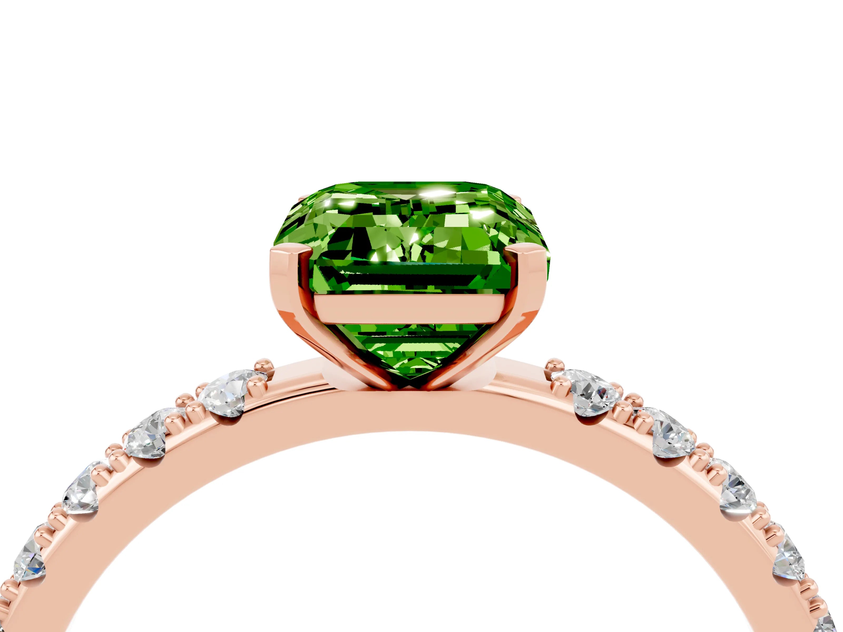 Rose gold Emerald Cut Peridot Solitaire Pavé Band with Four-Prong Setting_4