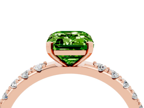 Rose gold Emerald Cut Peridot Solitaire Pavé Band with Four-Prong Setting_4