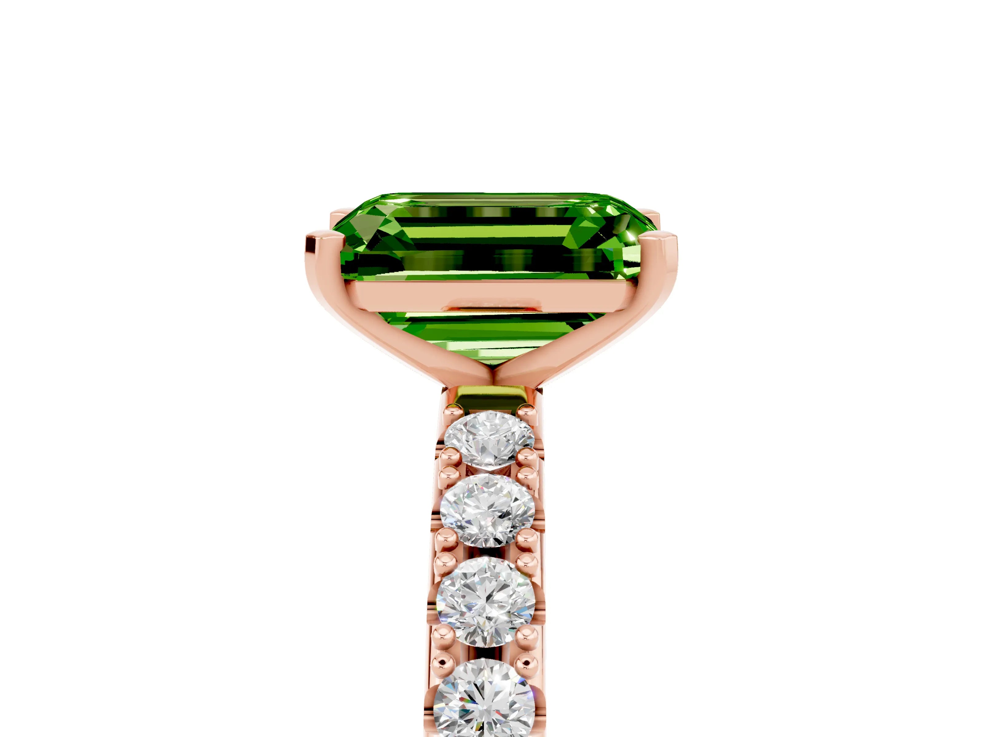 Rose gold Emerald Cut Peridot Solitaire Pavé Band with Four-Prong Setting_5