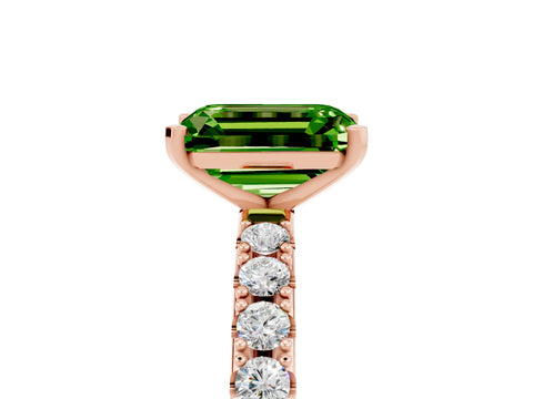 Rose gold Emerald Cut Peridot Solitaire Pavé Band with Four-Prong Setting_5