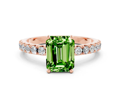 Rose gold Emerald Cut Peridot Solitaire Pavé Band with Four-Prong Setting
