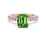 Rose gold Emerald Cut Peridot Solitaire Pavé Engagement Ring with Round Band and Prong Setting_12